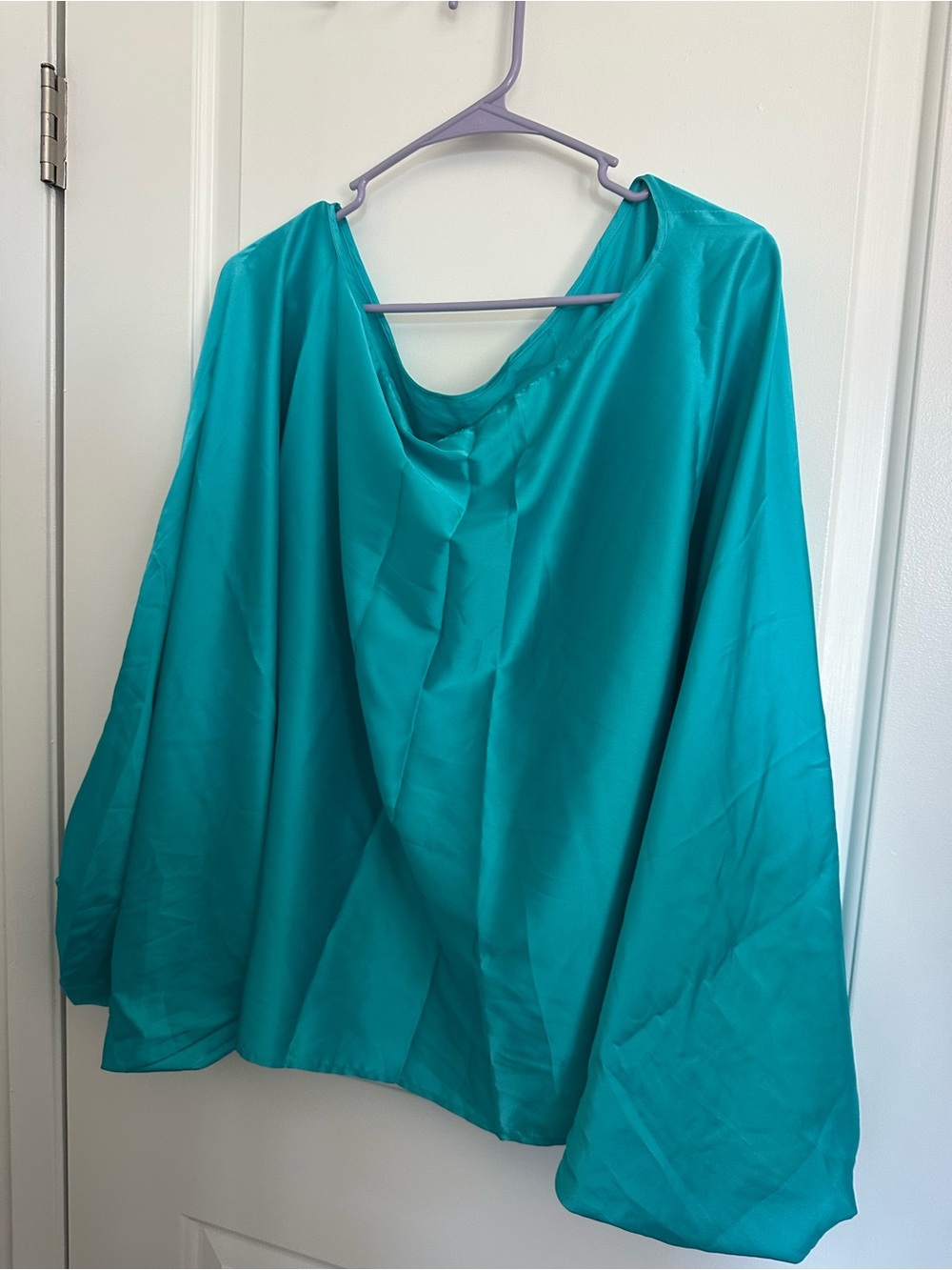 Shoe Dazzle Teal Satin Blouse - Draped Long Sleeve Top